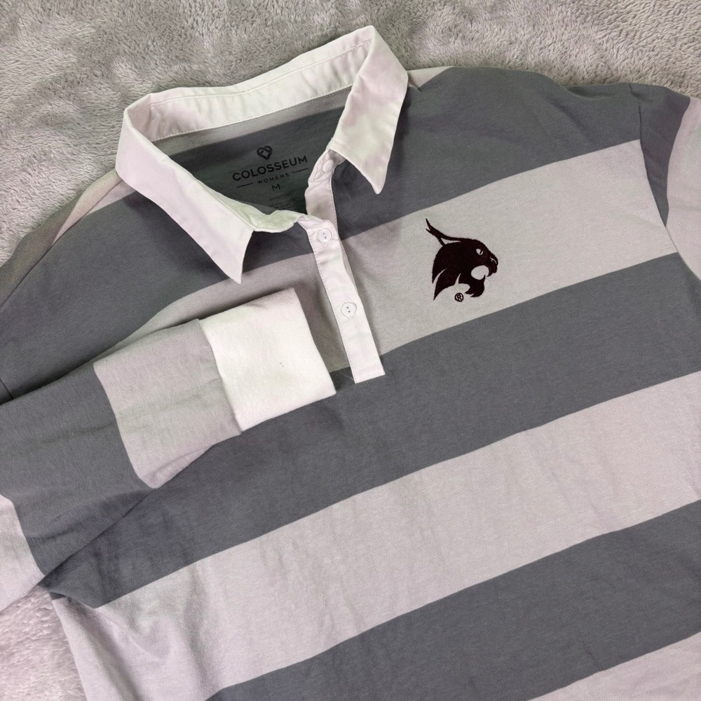 Colosseum Women's Texas State Bobcats Rugby Shirt Size M Gray White Stripe